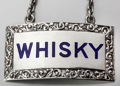 Cast Sterling Silver & Enamel Wine Labels (Set of 4) - Whisky, Brandy, Sherry, Gin